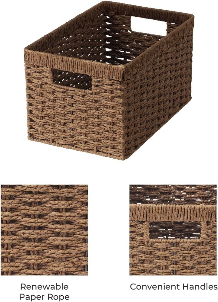 Dark Brown Storage Baskets, Rectangular Shape, 2-Pack