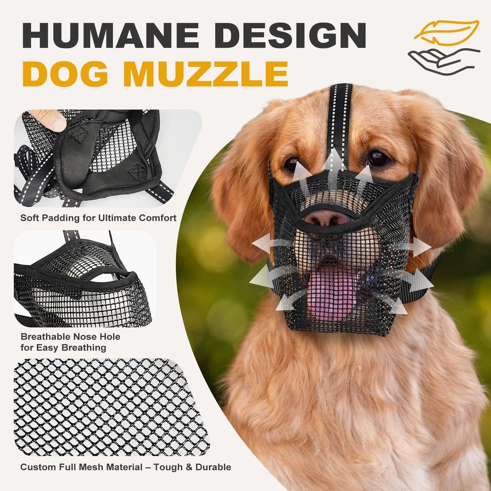 Mesh Dog Muzzle, Breathable Soft Dog Muzzle with 3 Reflective Straps for Secu...
