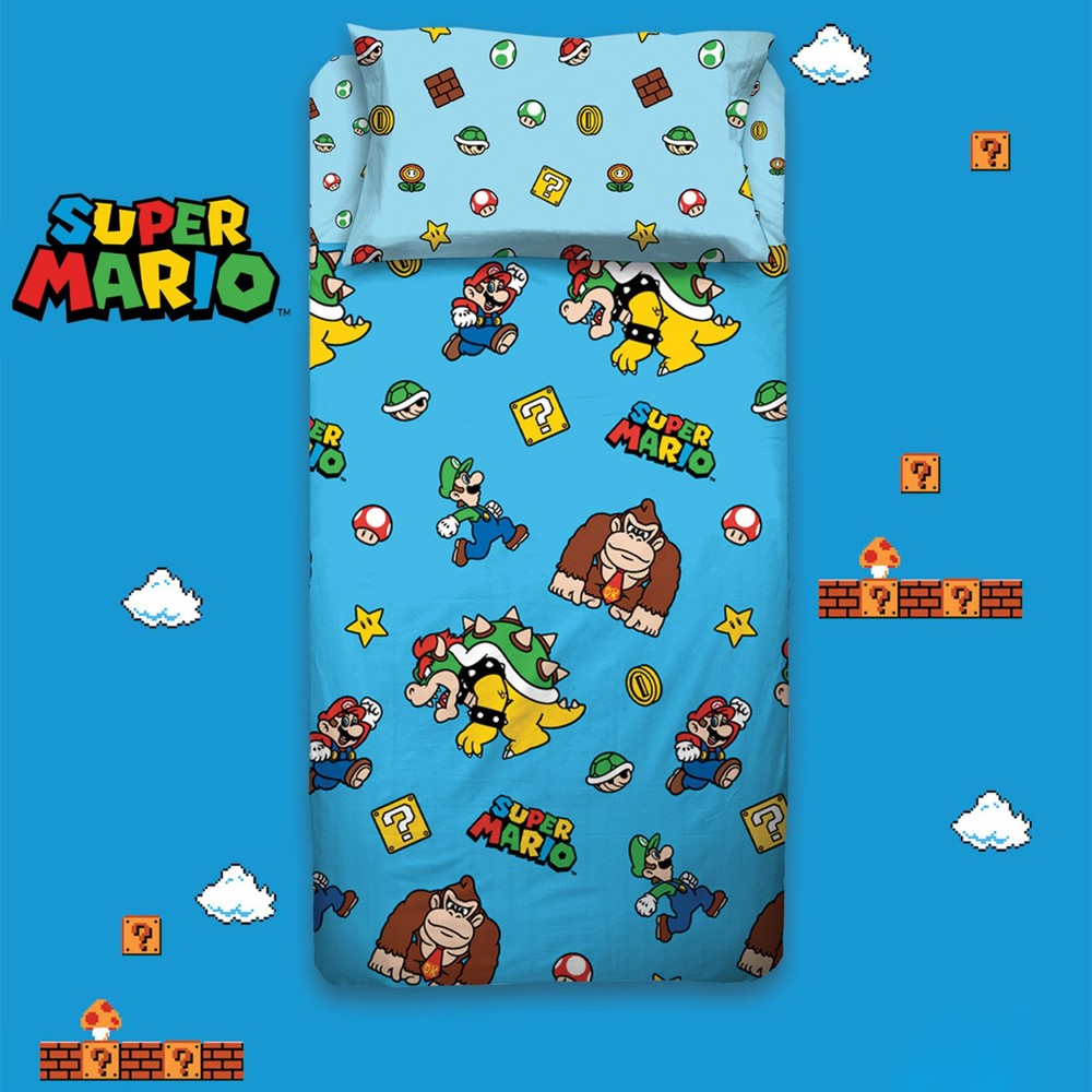Super Mario Single Bed Pillowcase + Corner Bottom + Sheet