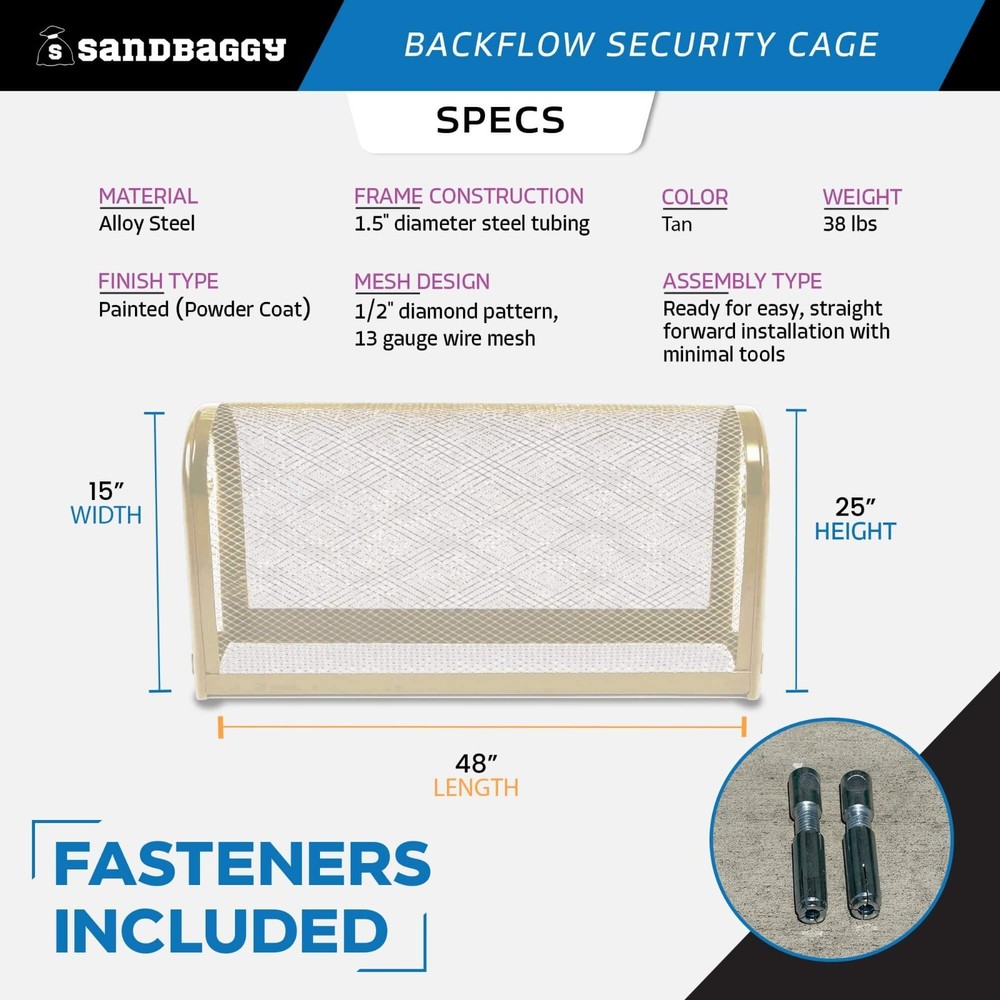 Backflow Security Cage – Backflow Preventer Enclosure (Tan, Large) - Sandbaggy