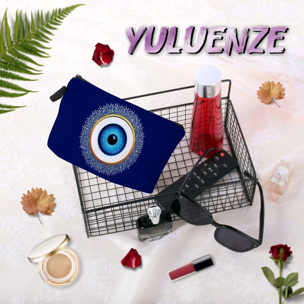 Blue Eye Pattern Present Evil Eye Makeup Bag Cute Small Organizer Bag with Zi...