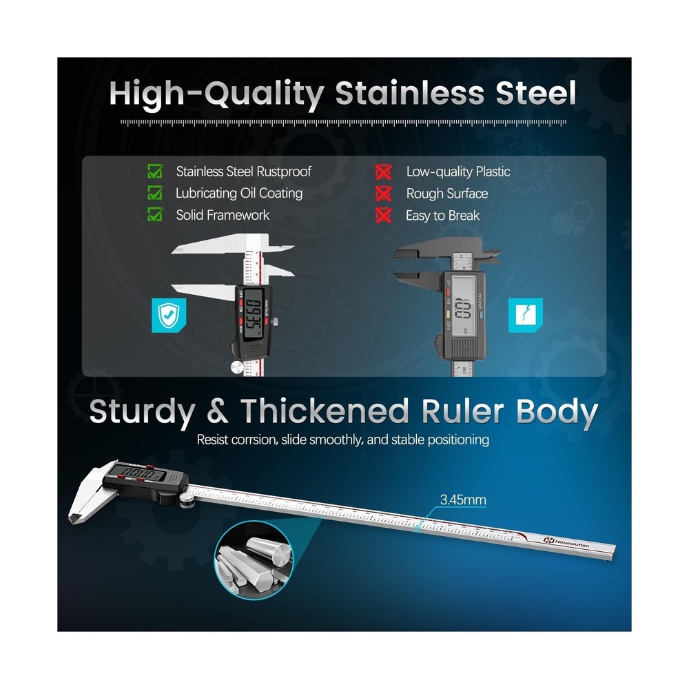 Housolution Digital Caliper 12 Inch, Caliper Measuring Tool with Large LCD Sc...