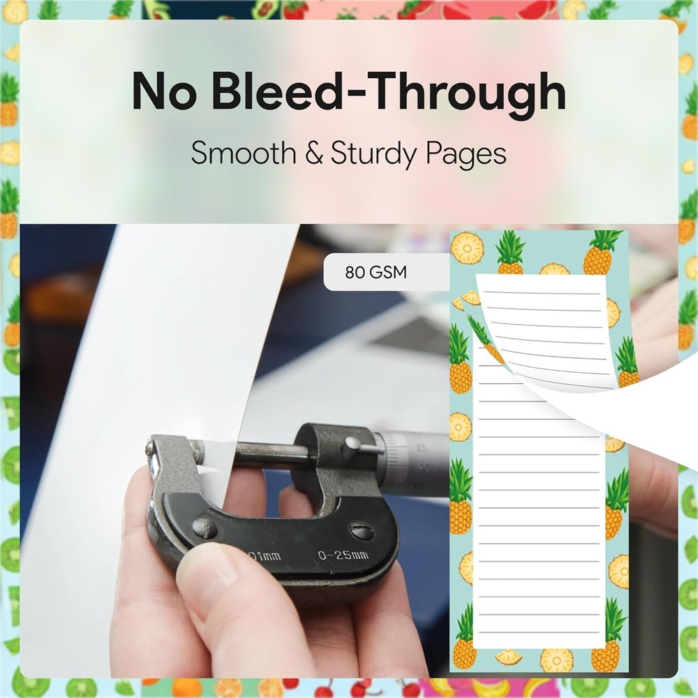 Stylish Magnetic Notepads - Durable 4-Pack with Fruit Theme for Easy Note Taking