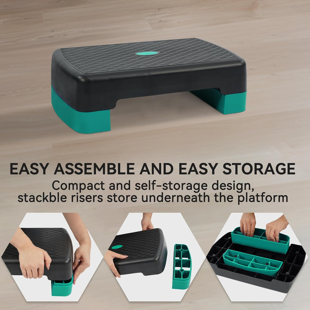Workout Aerobic Stepper Step Platform with 2 Risers, Multiple Colors 18"