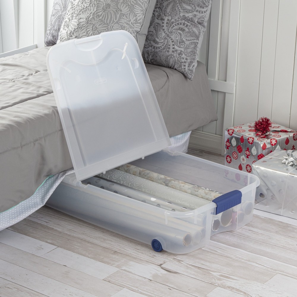 Sterilite Latching Wheeled Storage Bin 66 Quart Clear Underbed Storage Container