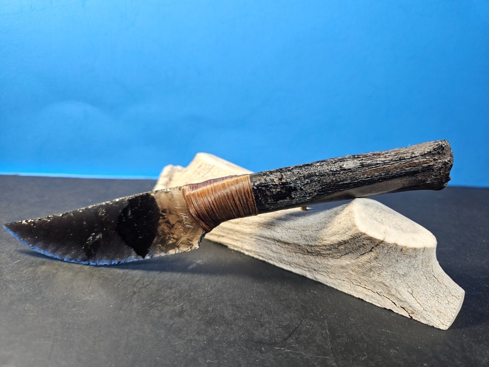 KILLER Fossilized Deer Leg Bone Diamond Pattern Smoky Obsidian Knife~Riddick 3
