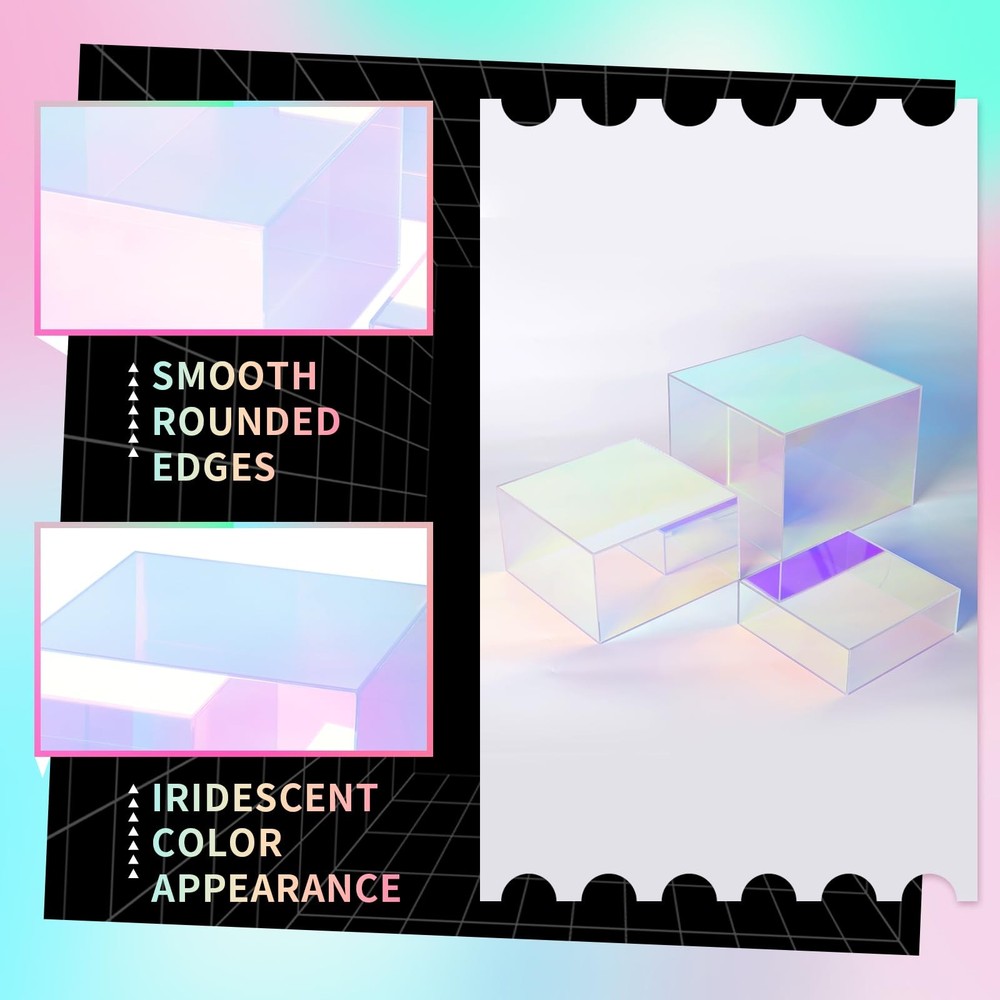 3Pcs Iridescent Risers Display Stands, Stackable Acrylic Cubes Display Box, N...