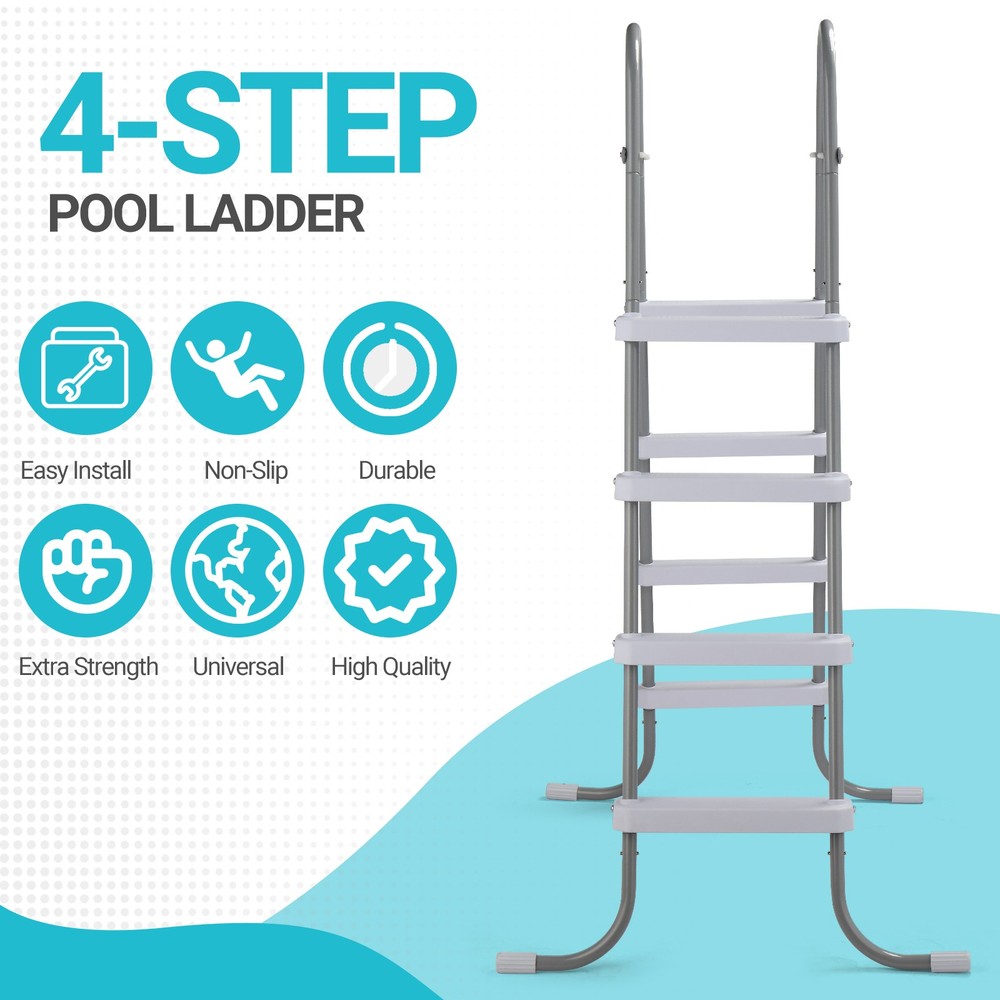 4-Step 52in Pool Ladder Iron Grey Frame + White Steps