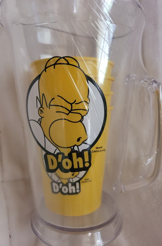 Homer Simpson Plastic Pitcher D'oh With 4 Cups