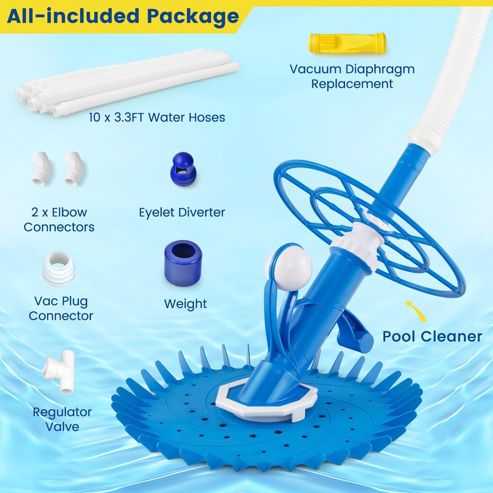 Upgraded Automatic Pool Cleaner Suction-side Pool Vacuum Sweeper w/ 36-Fin Disc