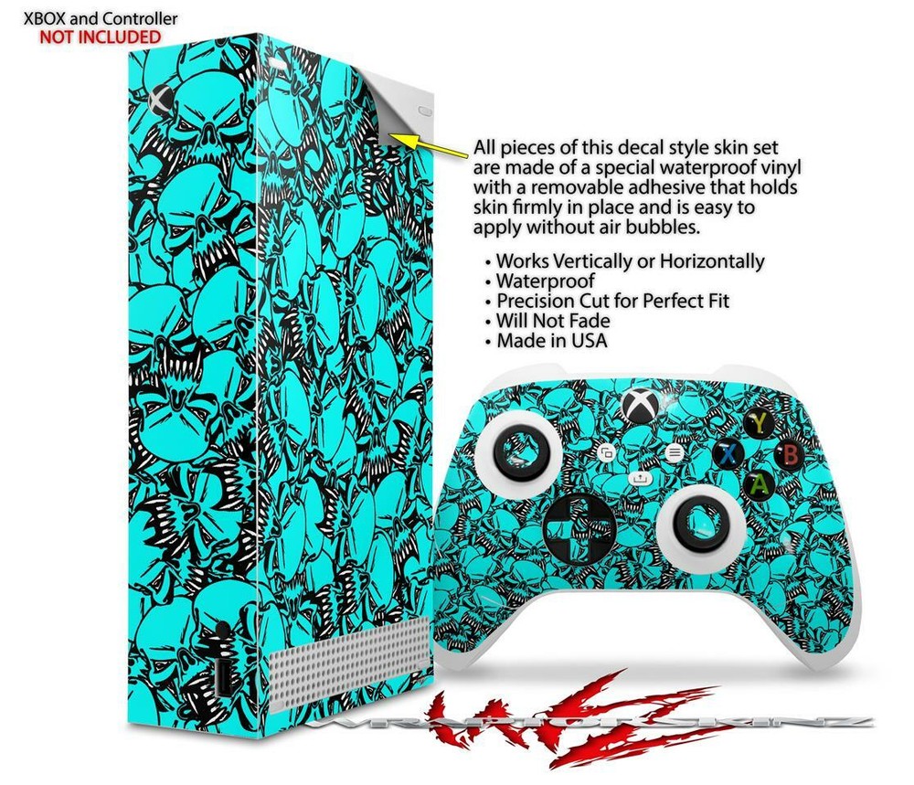 Skins XBOX Series S Console Controller Scattered Skulls Neon Teal