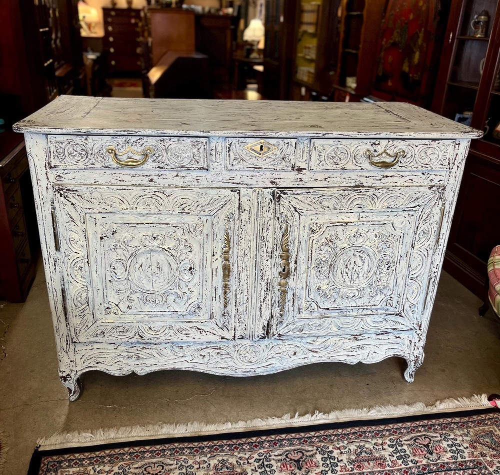 Antique Louis XV Style Buffet Sideboard Distressed White