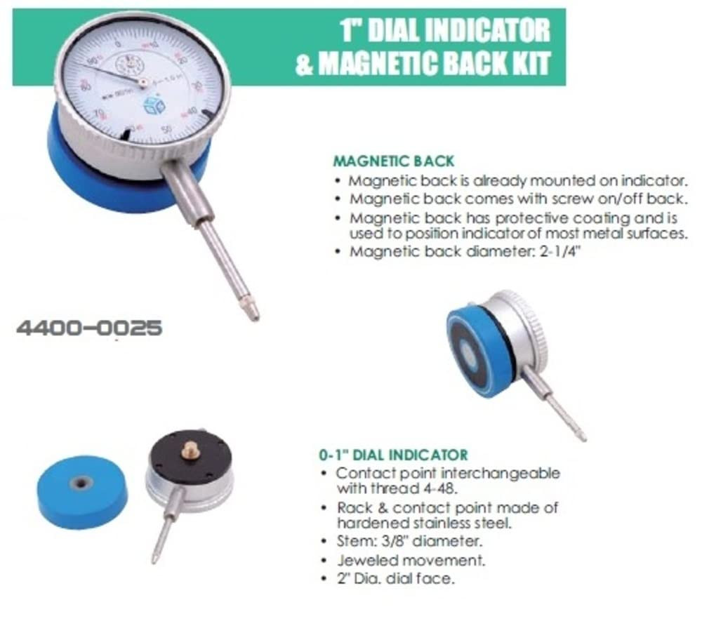 4400-0025 1" Dial Indicator and Magnetic Back Set