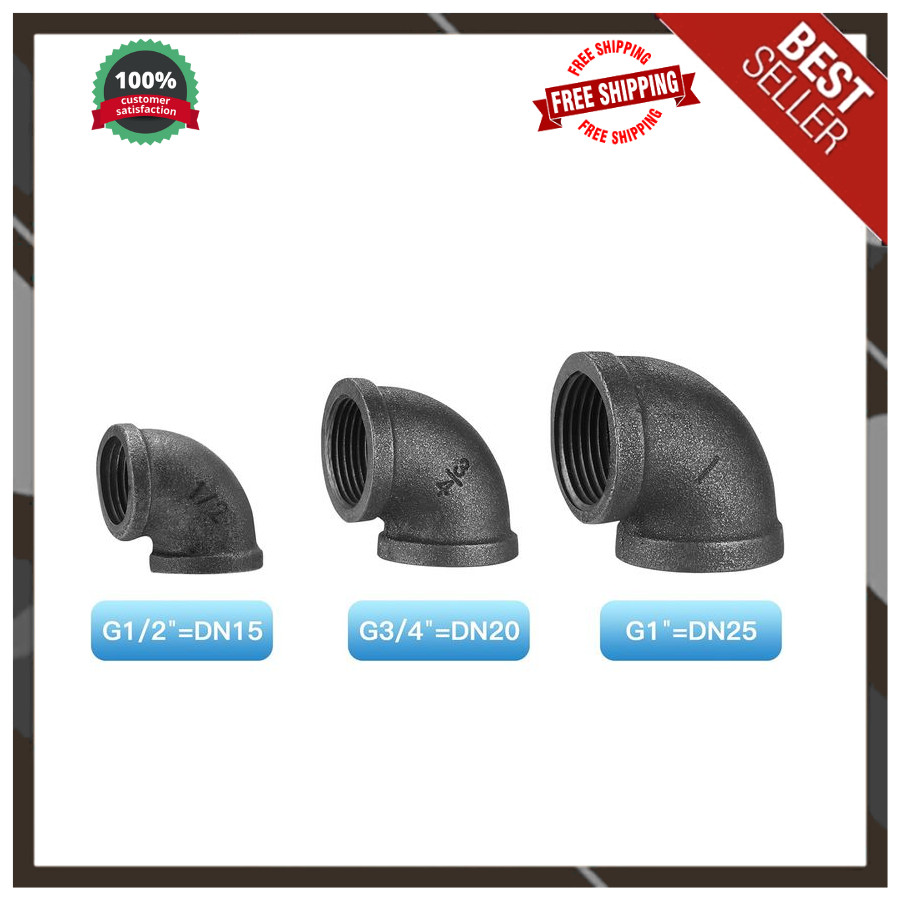 3/4" Pipe Fitting Elbow, 10 Pack DN20 Threaded Cast Black Malleable Iron for St
