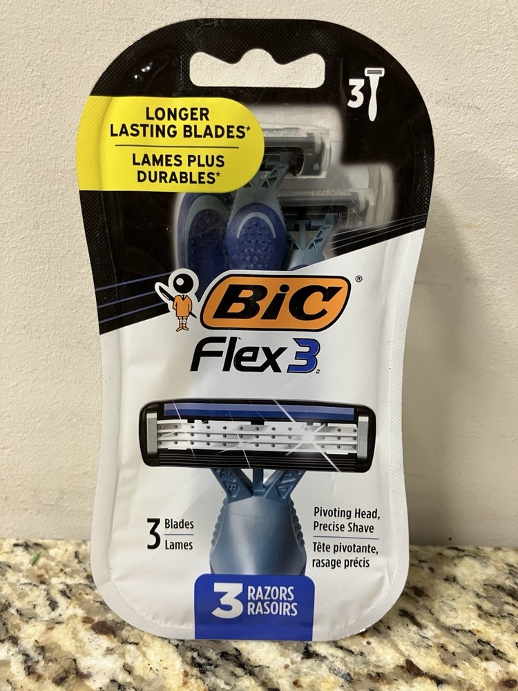 Bic Flex 3 Titanium Mens Disposable 3 Razors Ultra Thin Blades Brand New