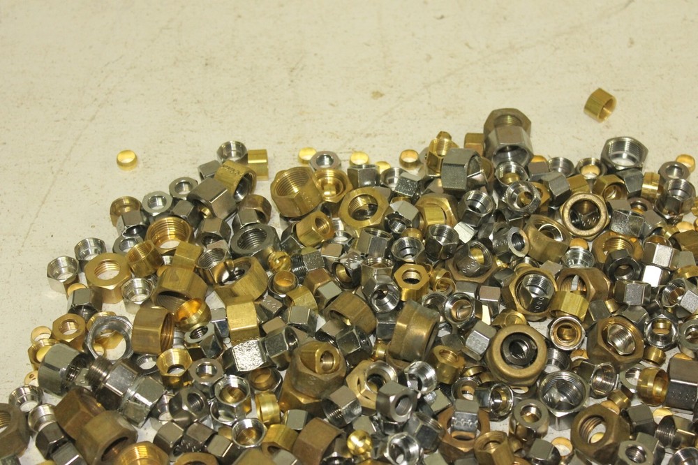 Lot of 3/8" and 1/2" Brass Compression Nuts, Rings, Sleeves, Ferrules NEW