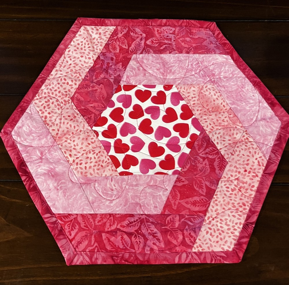 February  “Hearts & Pink” Quilted Table Topper