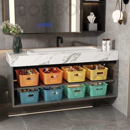 Colorful Plastic Storage Baskets with Lids Stackable Storage 12 Pack Colored