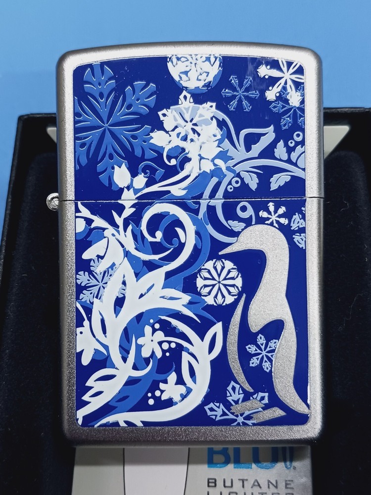 Zippo Penguin Floral Satin Chrome 24762