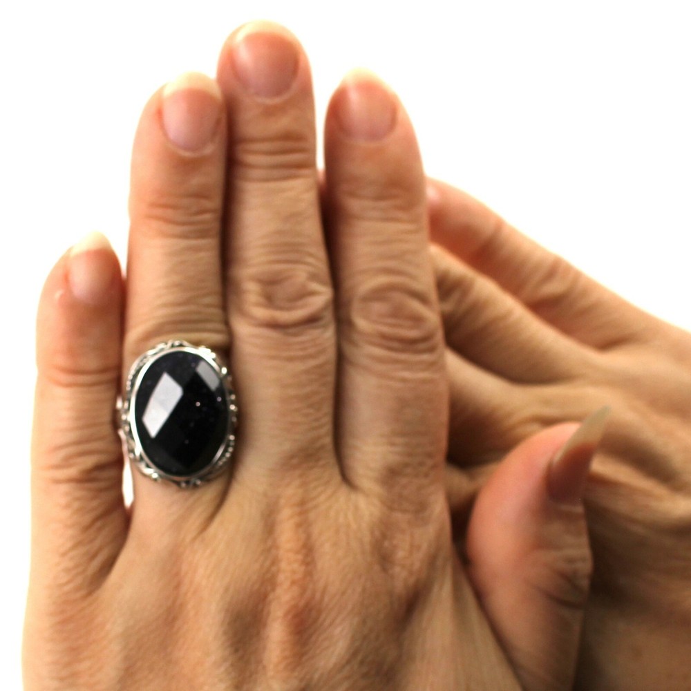 Adjustable Size Ring Crafted Solid Sterling Silver .925 & Blue Sandstone TPJ