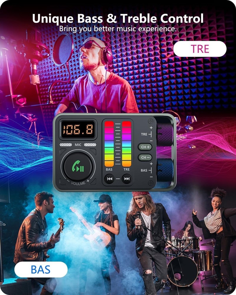 Advanced Bluetooth 5.3 FM Transmitter with Dual USB Charger & Noise Cancellation