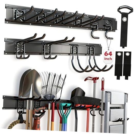 64" Heavy Duty Garage Storage Tool Organizer Wall 64" Rail System (17-Pc Set)