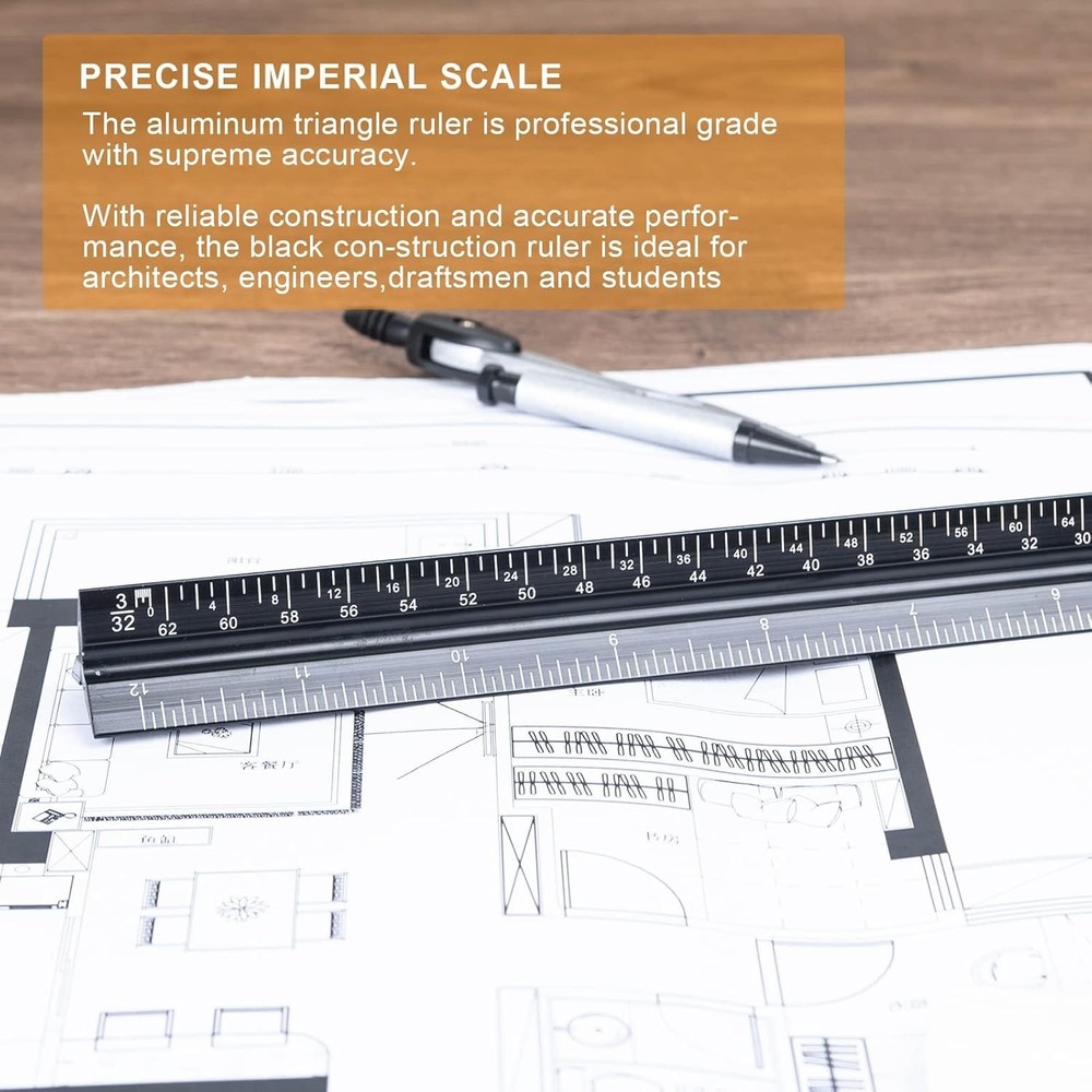12-Inch Architectural Scale Ruler - Precision Metal Drafting Tool with 6 Scales