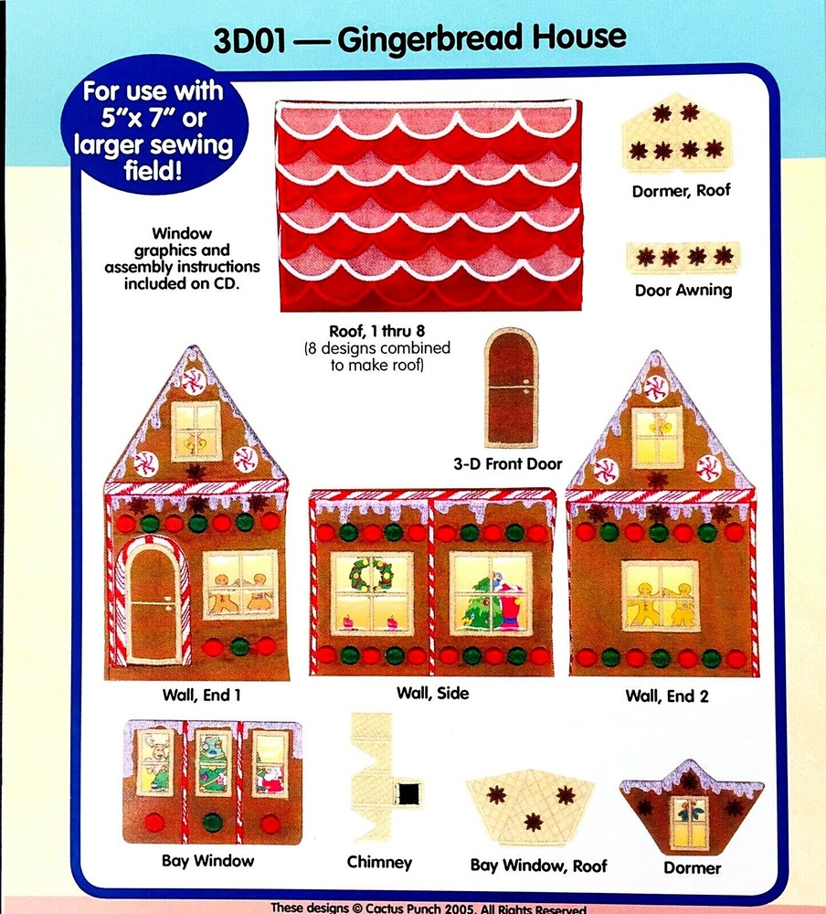 Cactus Punch Embroidery Digitizing - 3D Gingerbread House