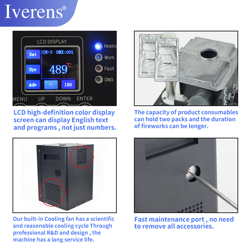 4PCS LCD Cold Spark Firework Machine 750W Stage Effect DMX with Flight Case