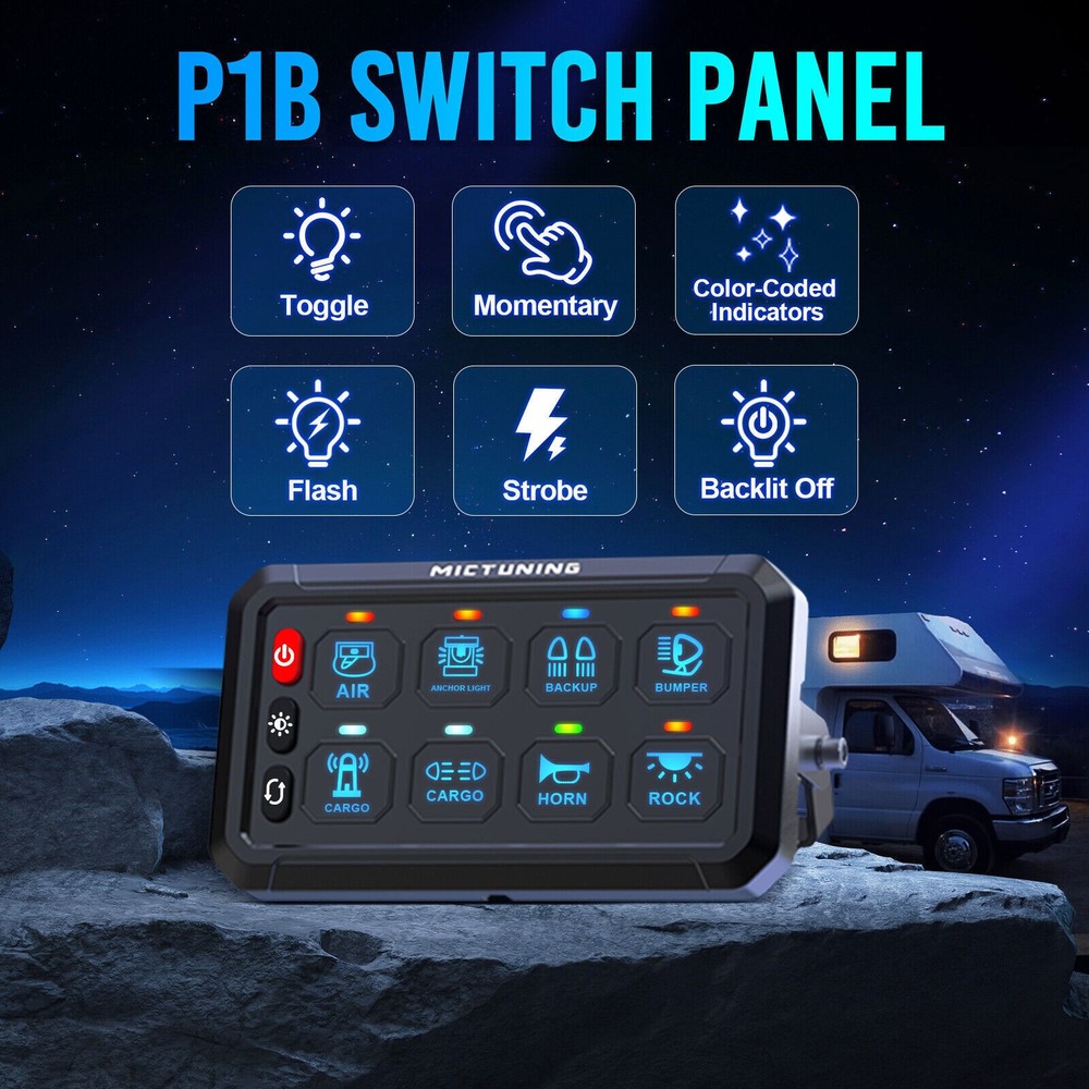 8 Gang Switch Panel Car Marine Boat Power LED Light Bar Touch Button Control Box