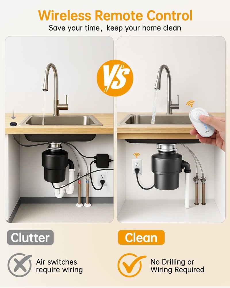 Wireless Garbage Disposal Switch Kit Detachable Wall Mounted Remote Control O...