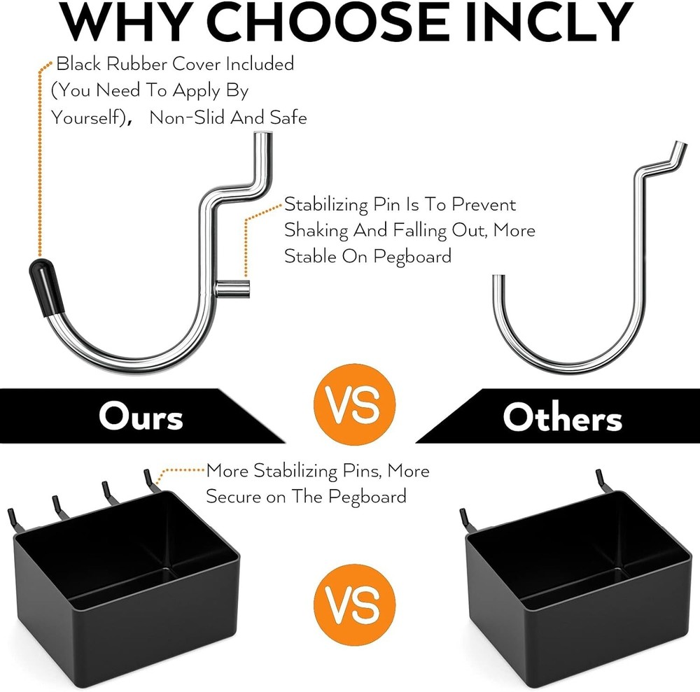 INCLY 278PCS Pegboard Accessories Organizer Kit Peg Board Hooks Set with