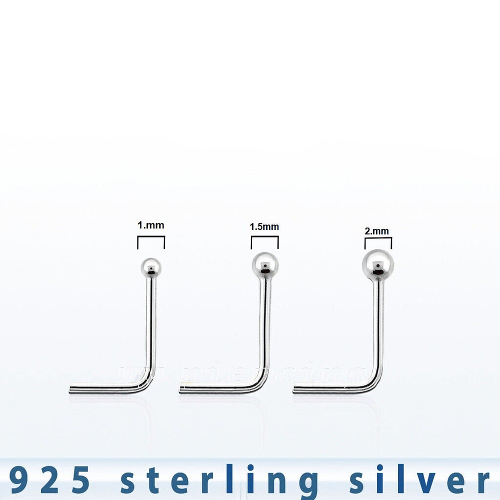 1pc. 22G Ball Top .925 Sterling Silver L-Shaped Nose Stud Ring
