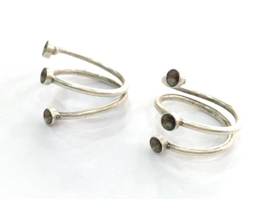 Wrap Ring Blank Setting Base Bezel Cabochon Antique Silver Plated Brass G3498