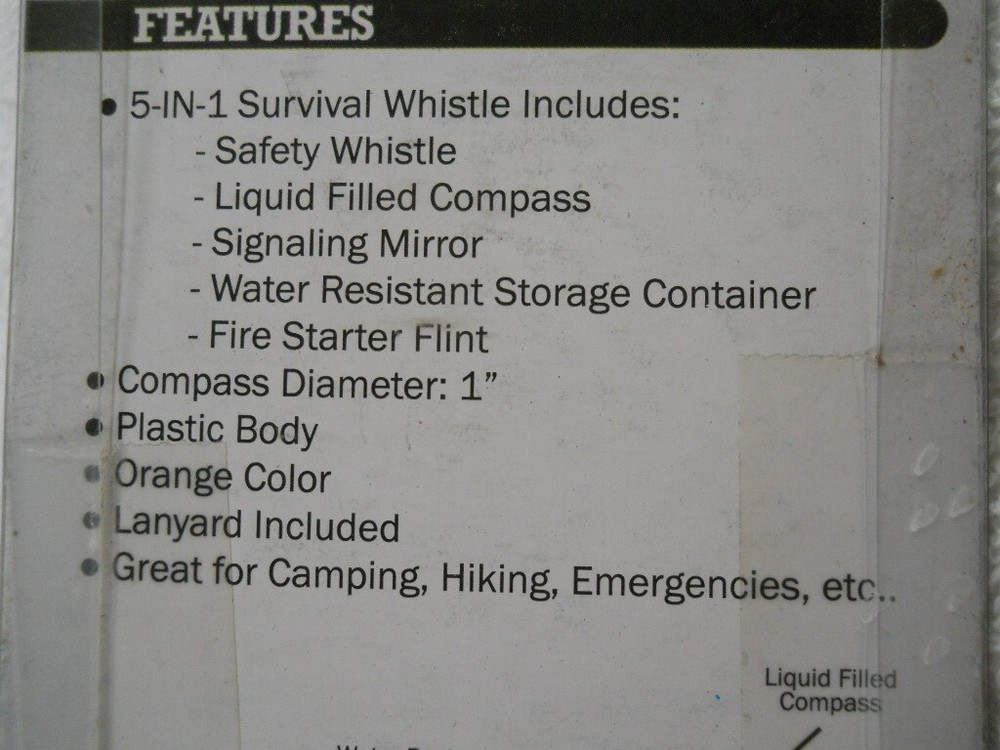 5 in 1 Survival Whistle Compass Fire Flint Storage Container Mirror ABS Plastic