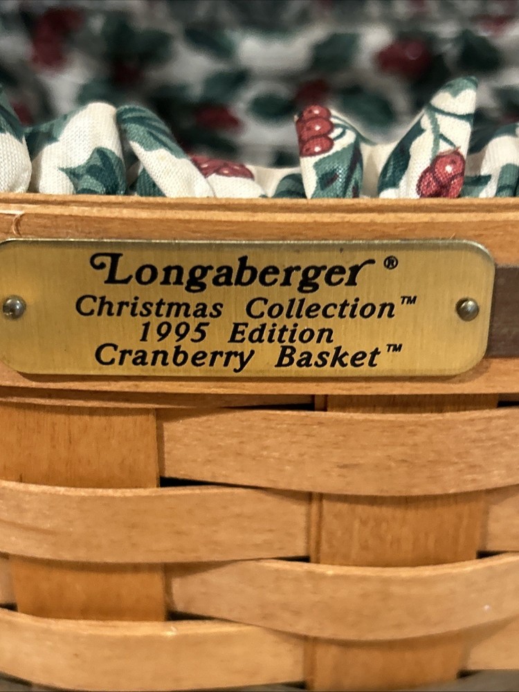 Longaberger Christmas Cranberry Basket 1995, Protector, Liner