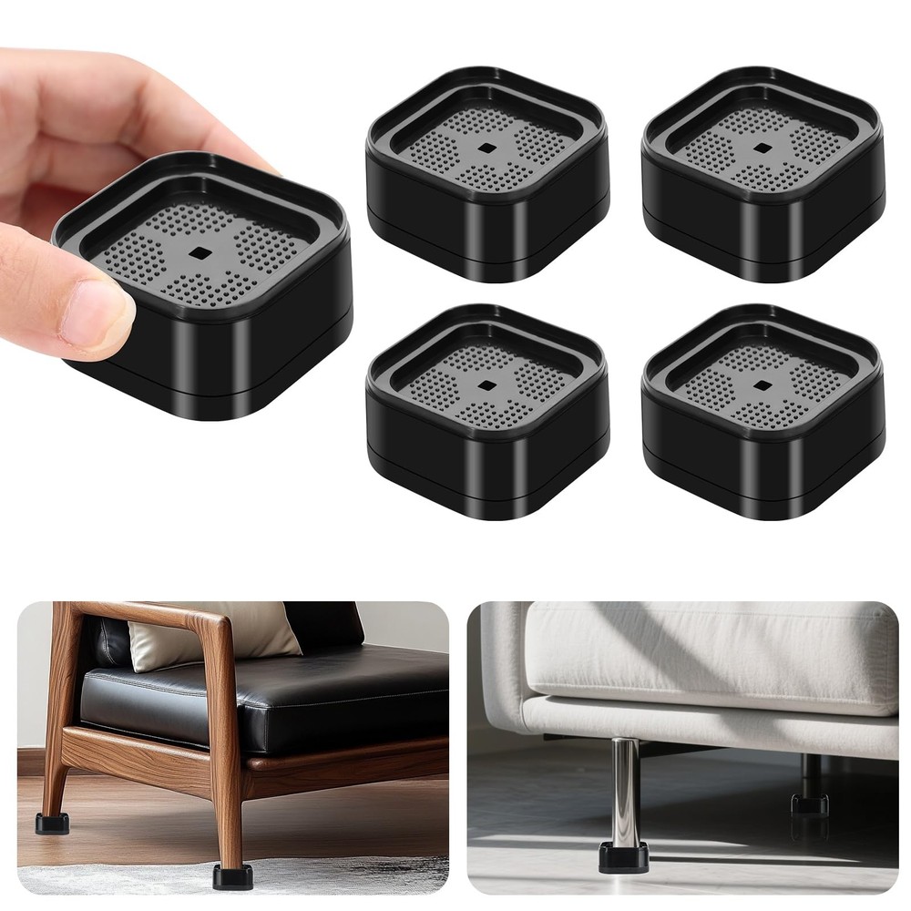 Black Adjustable Bed Lifts Furniture Risers, 4 Pack 1 Inch Stackable Square
