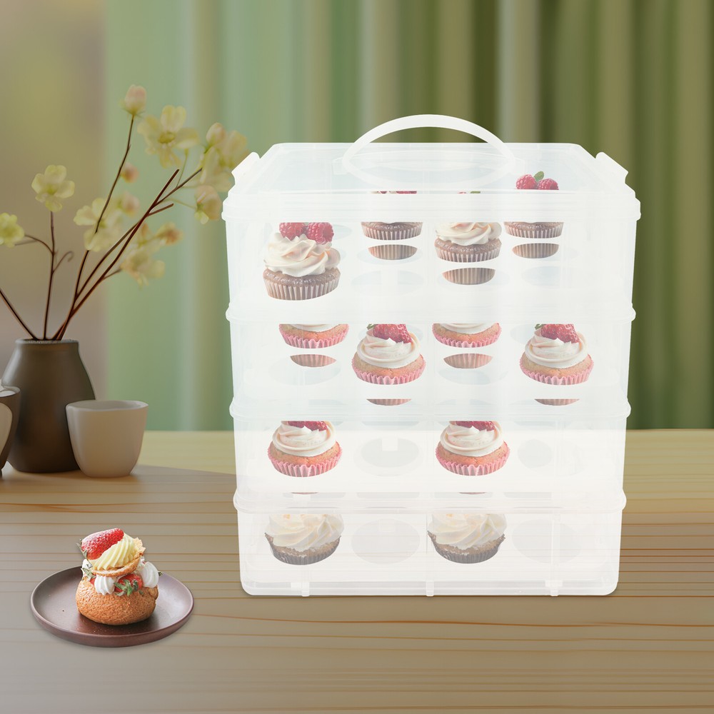 4-Tier Cupcake Carrier with Transparent Design & Easy Carry Handle