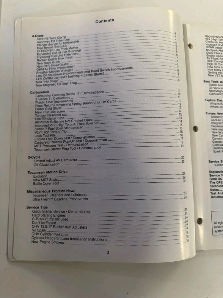 Tecumseh Update 2001 Factory Training Engines