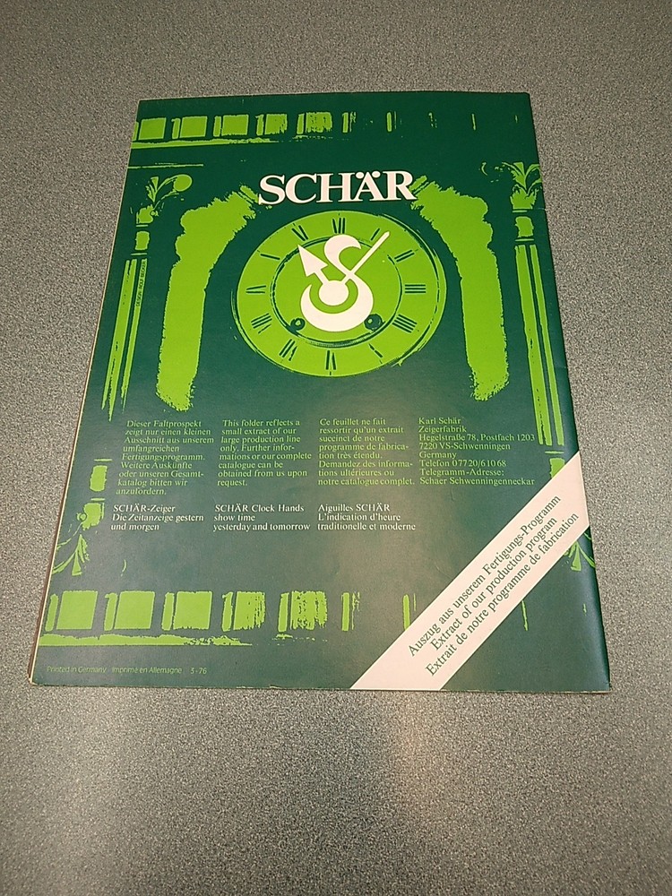 Schar Clock Parts Catalog 1976
