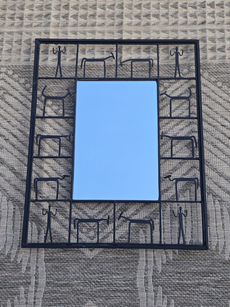 MCM Designer Iron Mirror after Frederic Weinberg Brutalist Sculpture