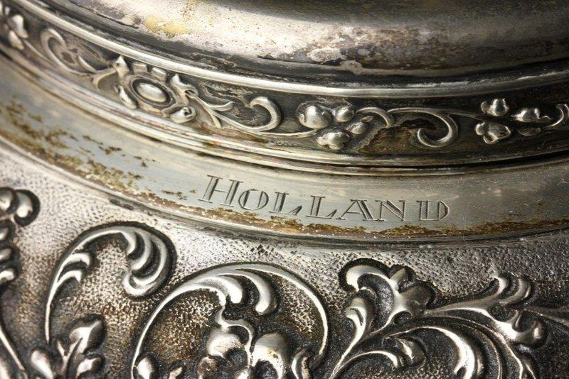 Large Impressive Dutch Repousse Silver Ashtray