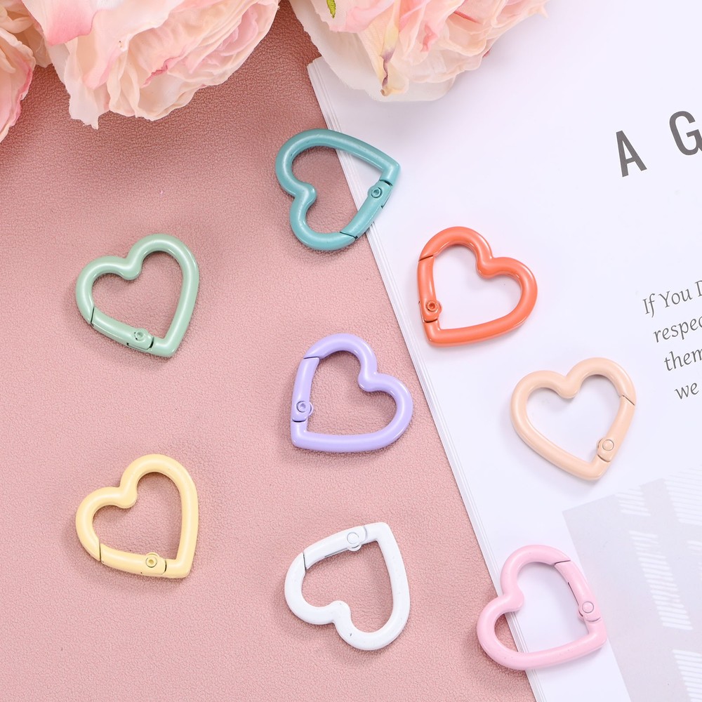 Heart Shaped Hook Clip [15 Pack] - Keychain Clip [Pink]
