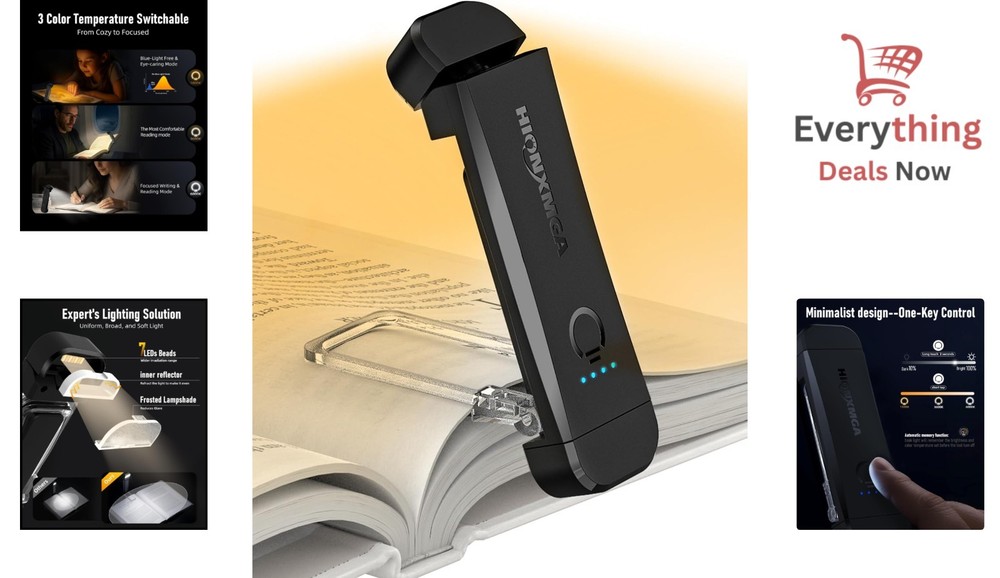 Rechargeable Clip-On Book Reading Light with 3 Color Temperatures Touch Control