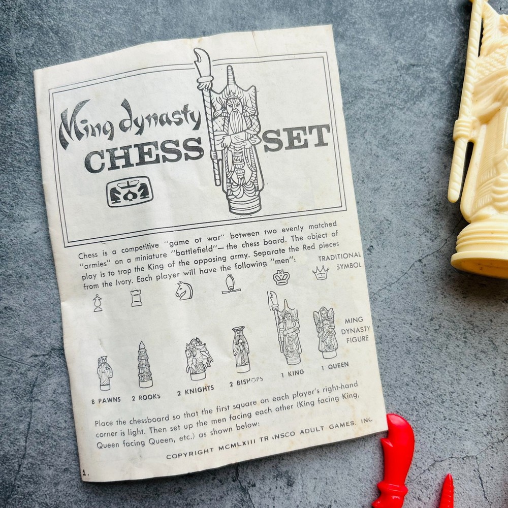 Ming Dynasty Red and White Plastic Chess Set 1963