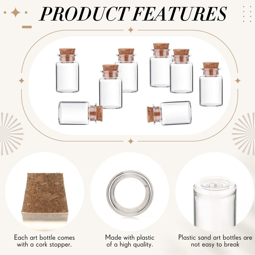 100 Packs 10ml Mini Plastic Bottles with Corks Small Potion Bottles Tiny Clea...
