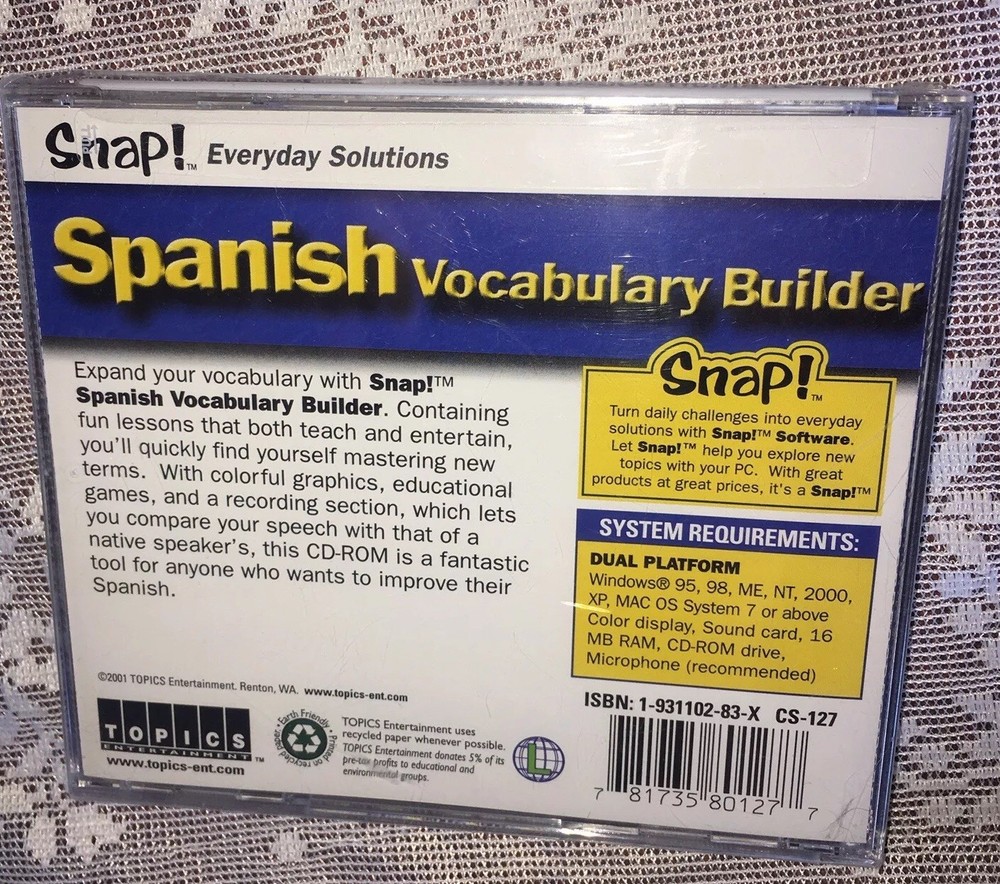 SNAP! Spanish Vocabulary Builder Digital Platform Windows 95 , MAC/ PC