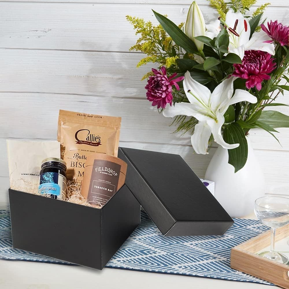 Square Gift Boxes with Lids Set of 4 Black Gift Box Assorted Sizes Nesting Gi...