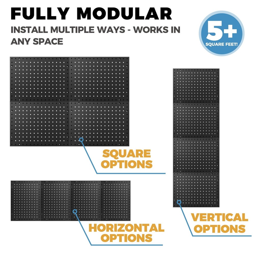 Heavy Duty 4-Panel Pegboard Wall Organizer & 32 Peg Hooks - Four Black Metal ...
