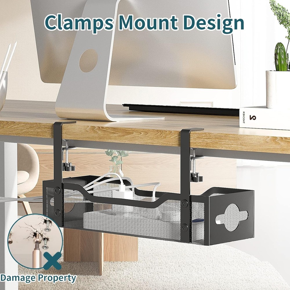 Under Desk Cable Management Tray Clamp Mount Wire Organizer